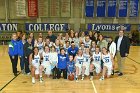 WBBall vs MHC  Wheaton College women's basketball team pose for a group photo with the 1994-95 team on their 25th anniversary of going to the NCAA Final Four. - Photo By: KEITH NORDSTROM : Wheaton, basketball, NCAA Final Four NEWMAC